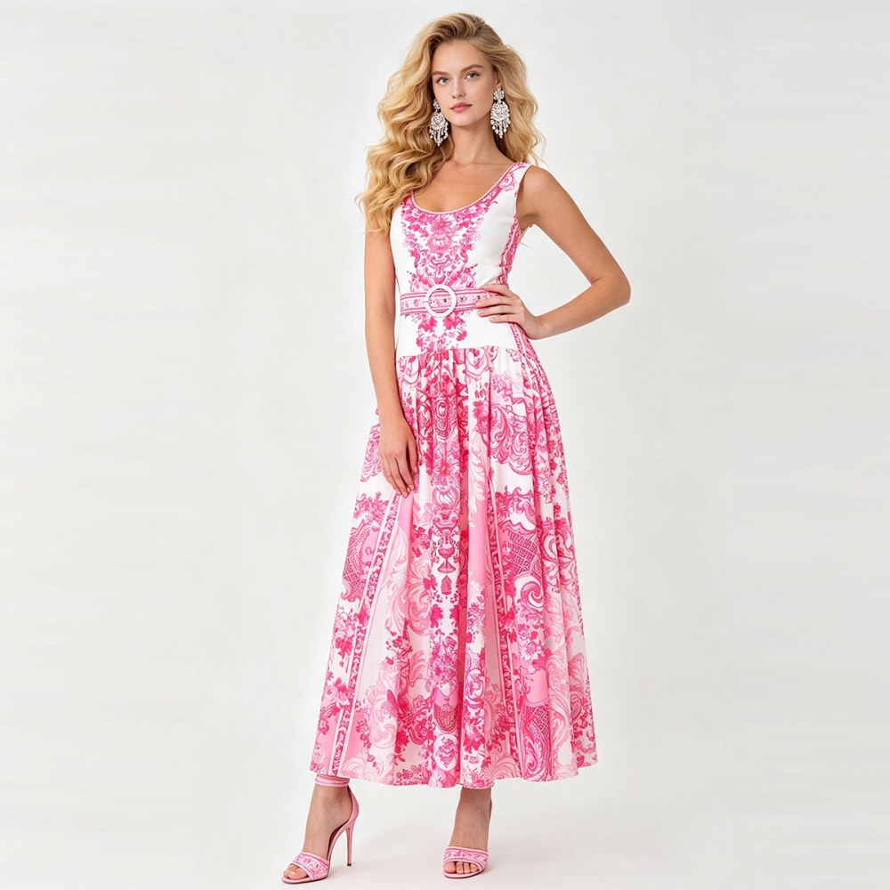 Fashion slim round neck dress big skirt A-line long dress