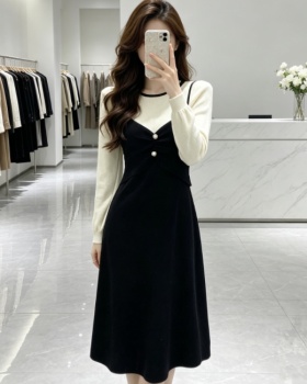 Slim sweater dress Pseudo-two dress for women
