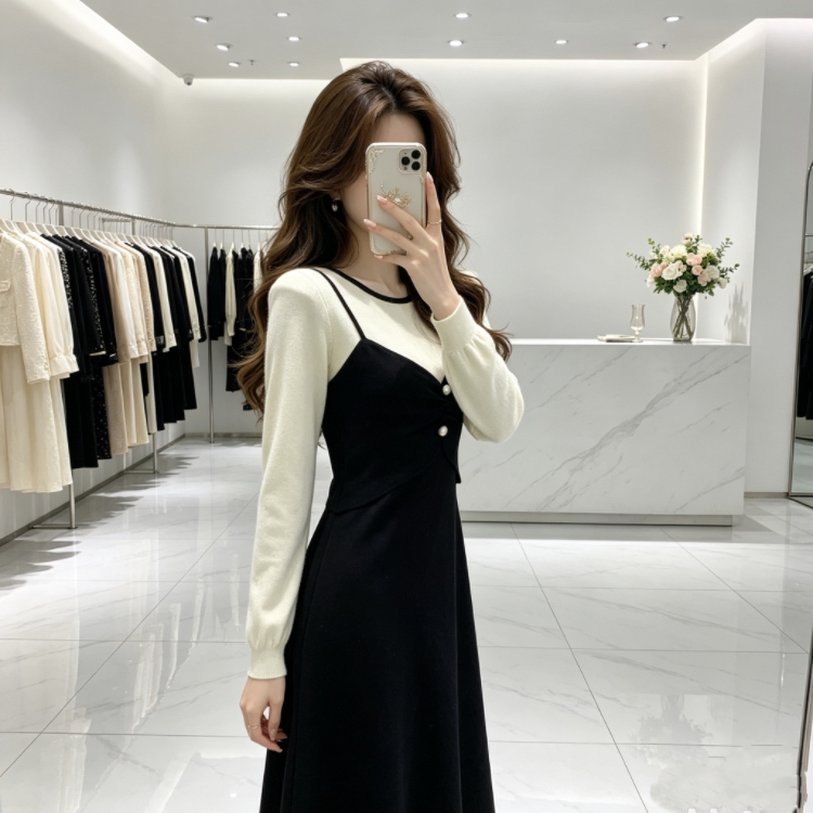 Slim sweater dress Pseudo-two dress for women