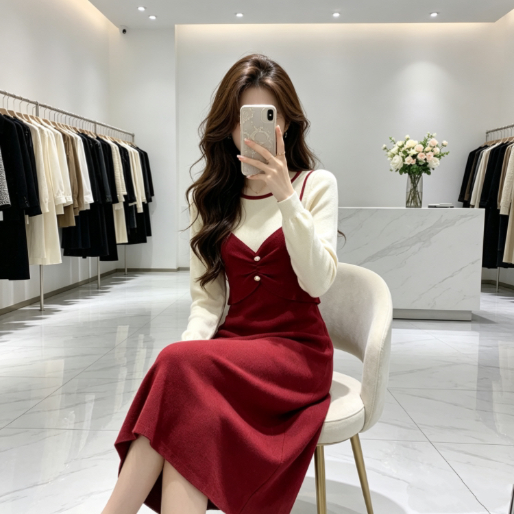 Slim sweater dress Pseudo-two dress for women