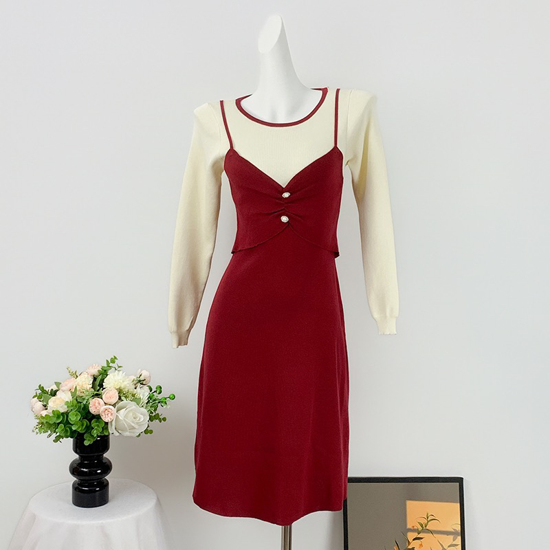 Slim sweater dress Pseudo-two dress for women