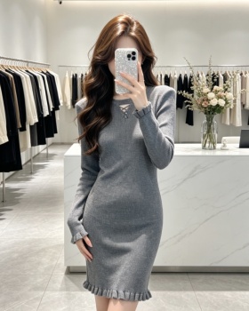 Wood ear France style package hip overcoat slim autumn dress