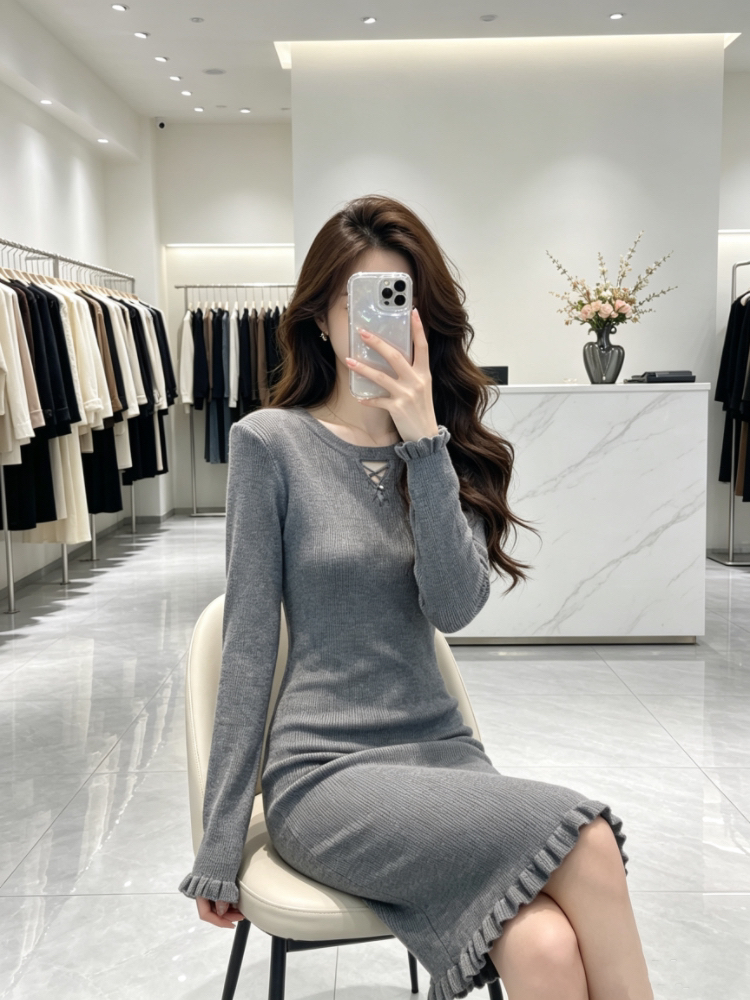 Wood ear France style package hip overcoat slim autumn dress