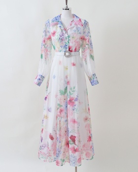 Printing autumn retro shirt long court style dress