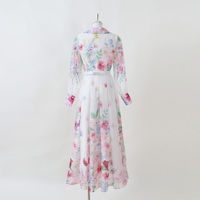 Printing autumn retro shirt long court style dress