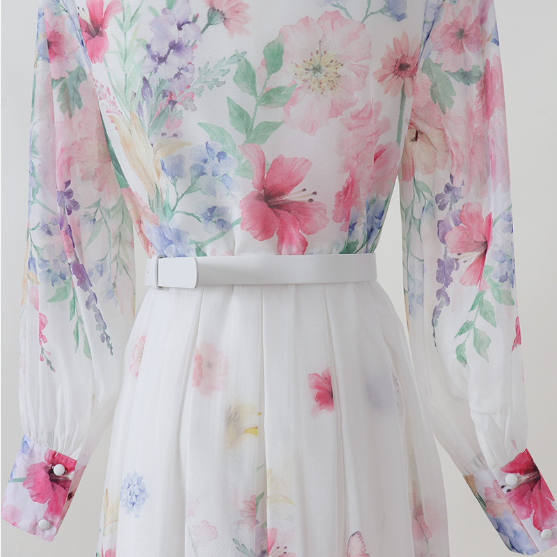 Printing autumn retro shirt long court style dress
