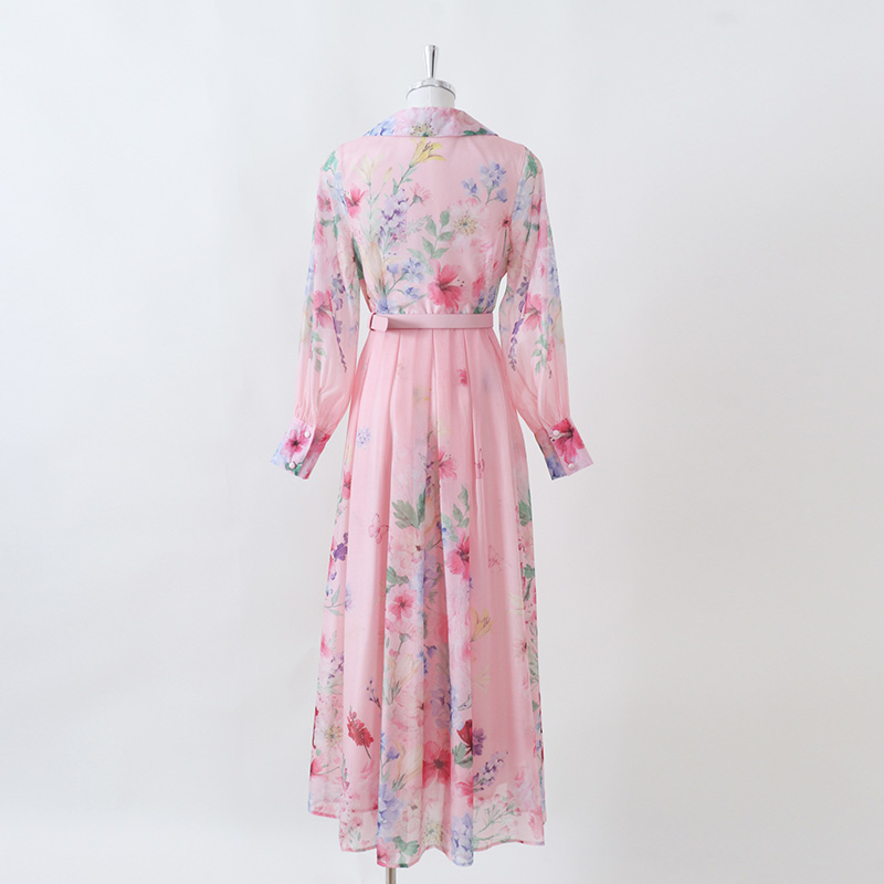 Autumn printing long shirt retro court style dress