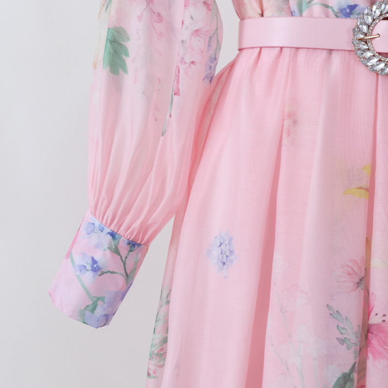 Autumn printing long shirt retro court style dress