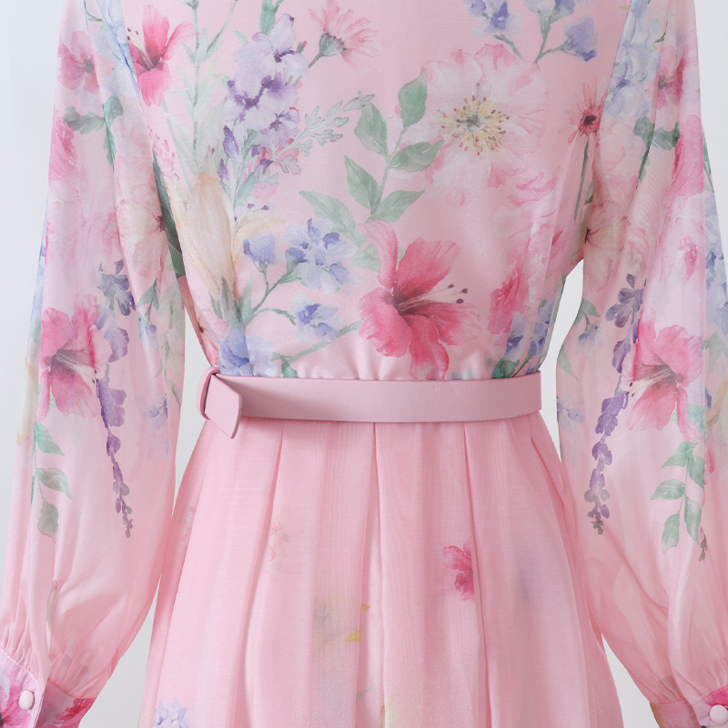 Autumn printing long shirt retro court style dress