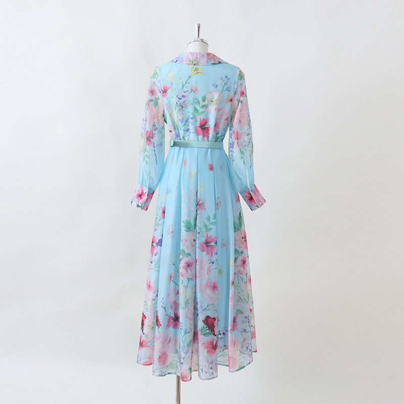 Printing autumn dress court style retro shirt