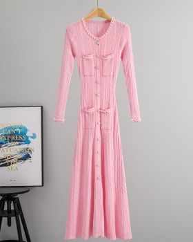 Knitted long sleeve cardigan France style sweater dress