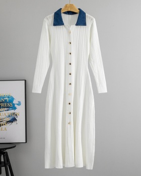 Big skirt denim long dress France style dress for women