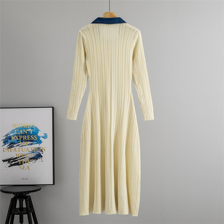 Big skirt denim long dress France style dress for women