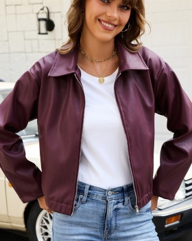 Lapel four seasons coat zip retro jacket for women