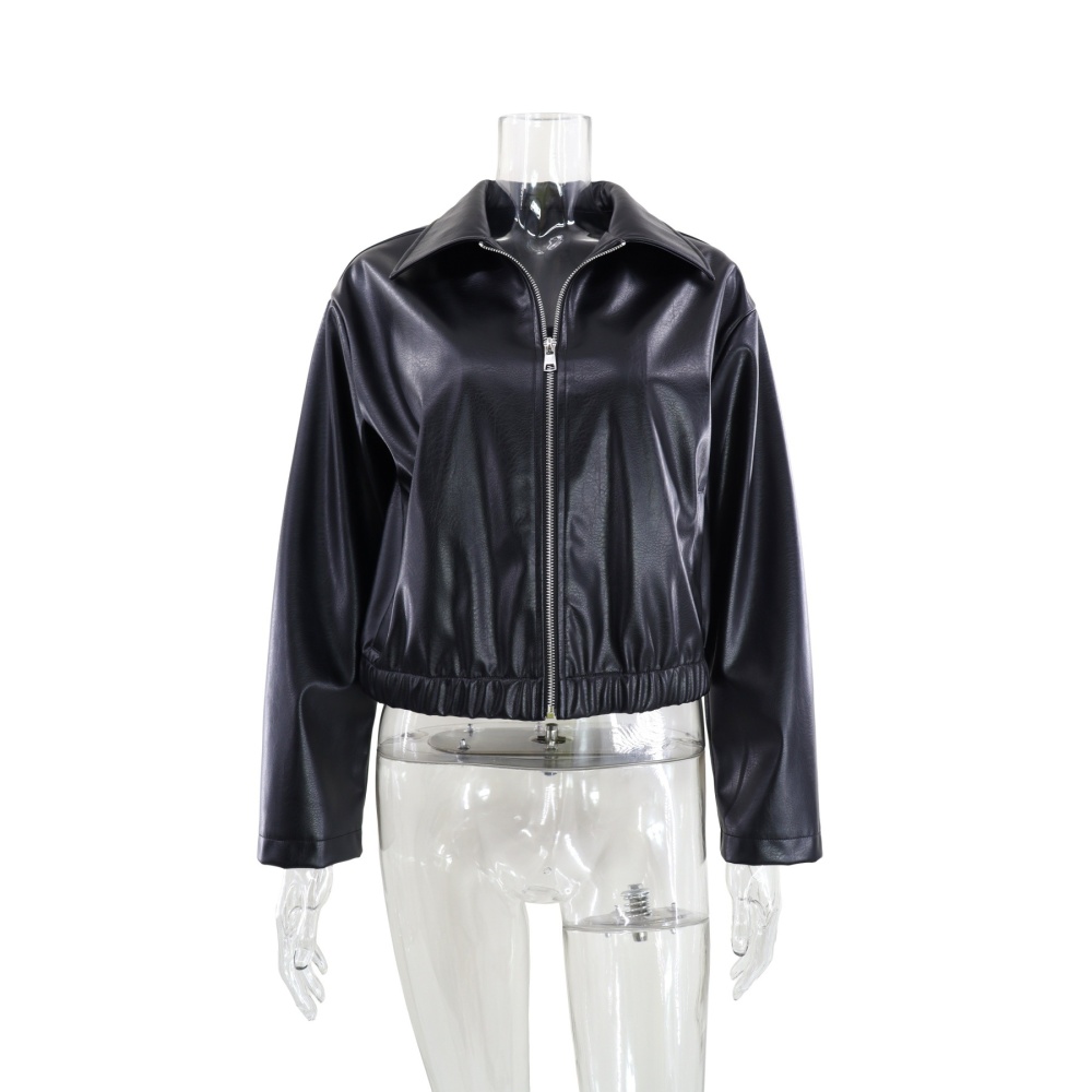 Lapel four seasons coat zip retro jacket for women