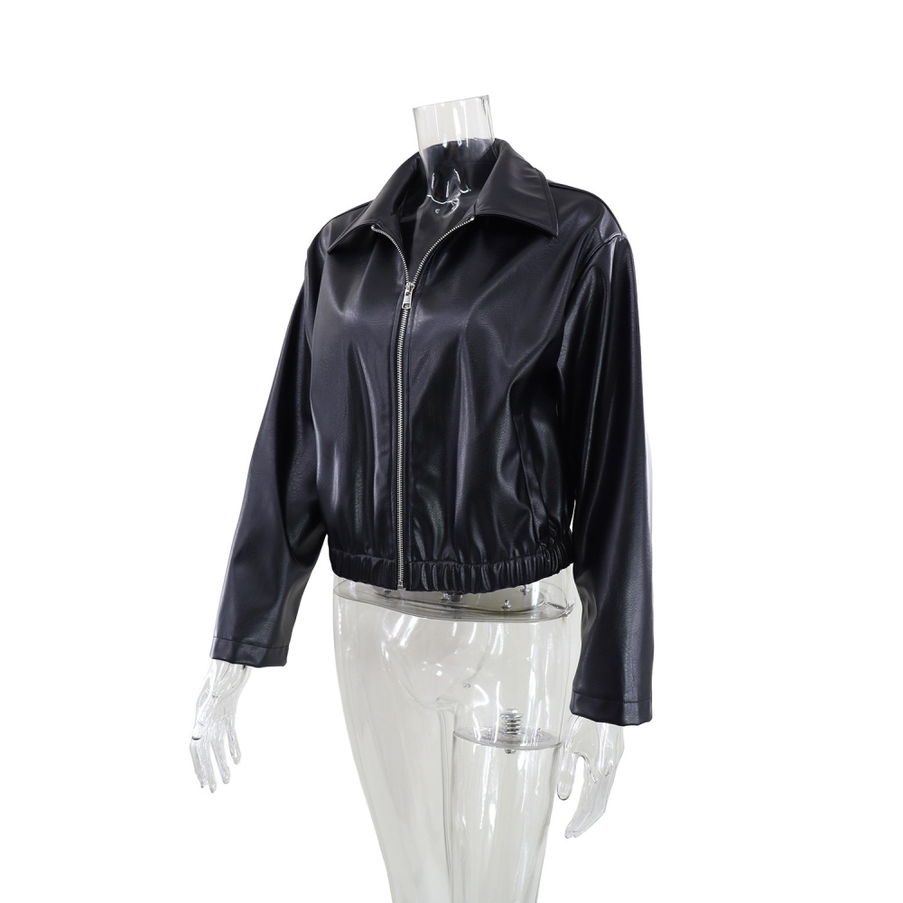Lapel four seasons coat zip retro jacket for women