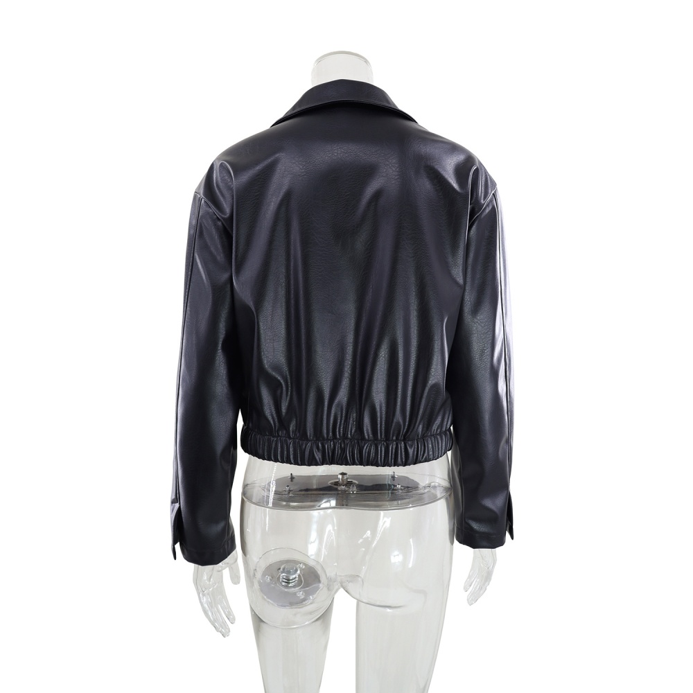 Lapel four seasons coat zip retro jacket for women