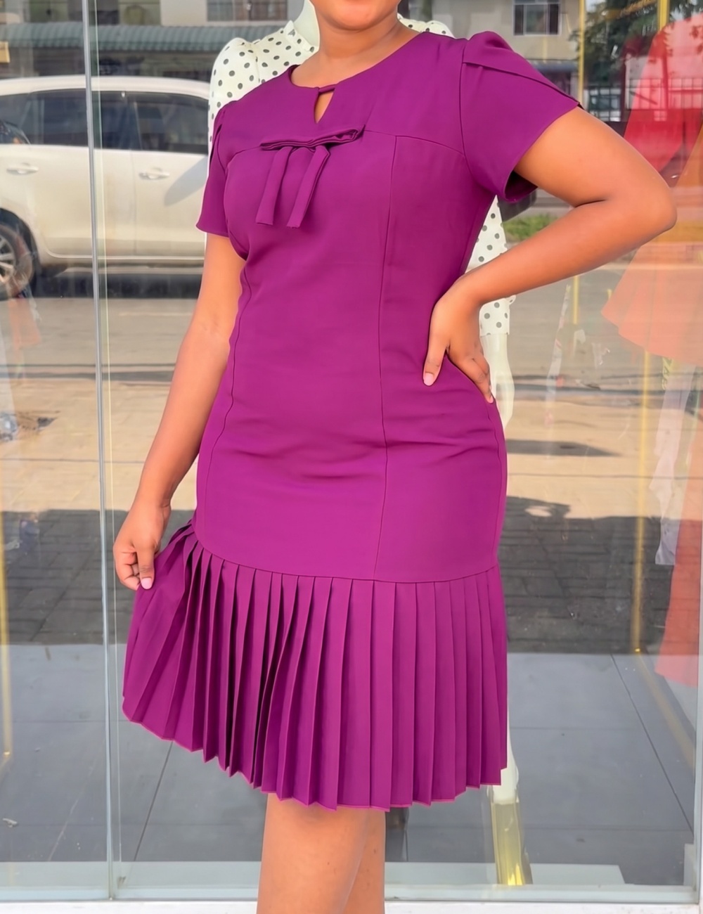Invisible pleated European style elegant dress for women