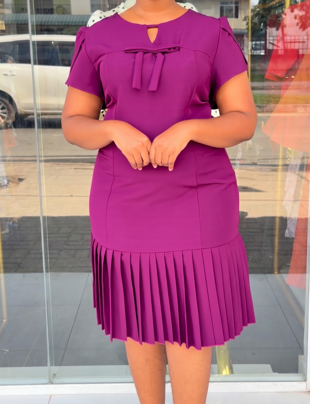 Invisible pleated European style elegant dress for women