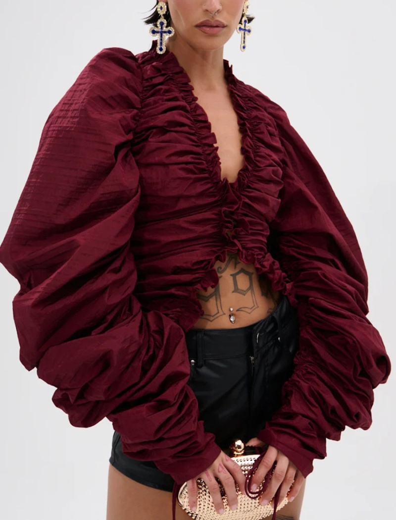 Autumn fashion shirt all-match fold tops for women