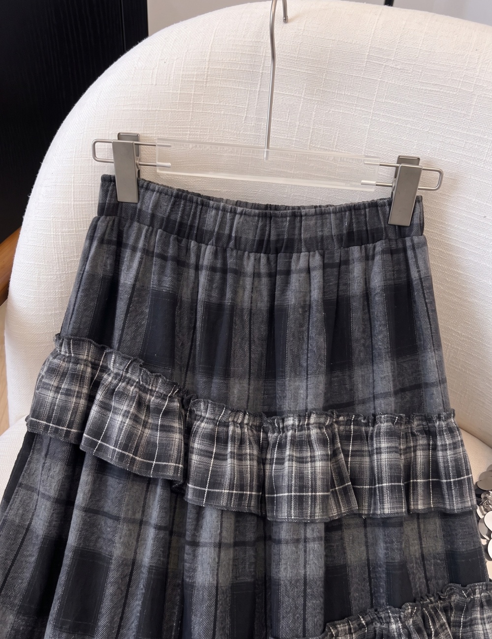 Plaid long cake long skirt black-gray autumn skirt