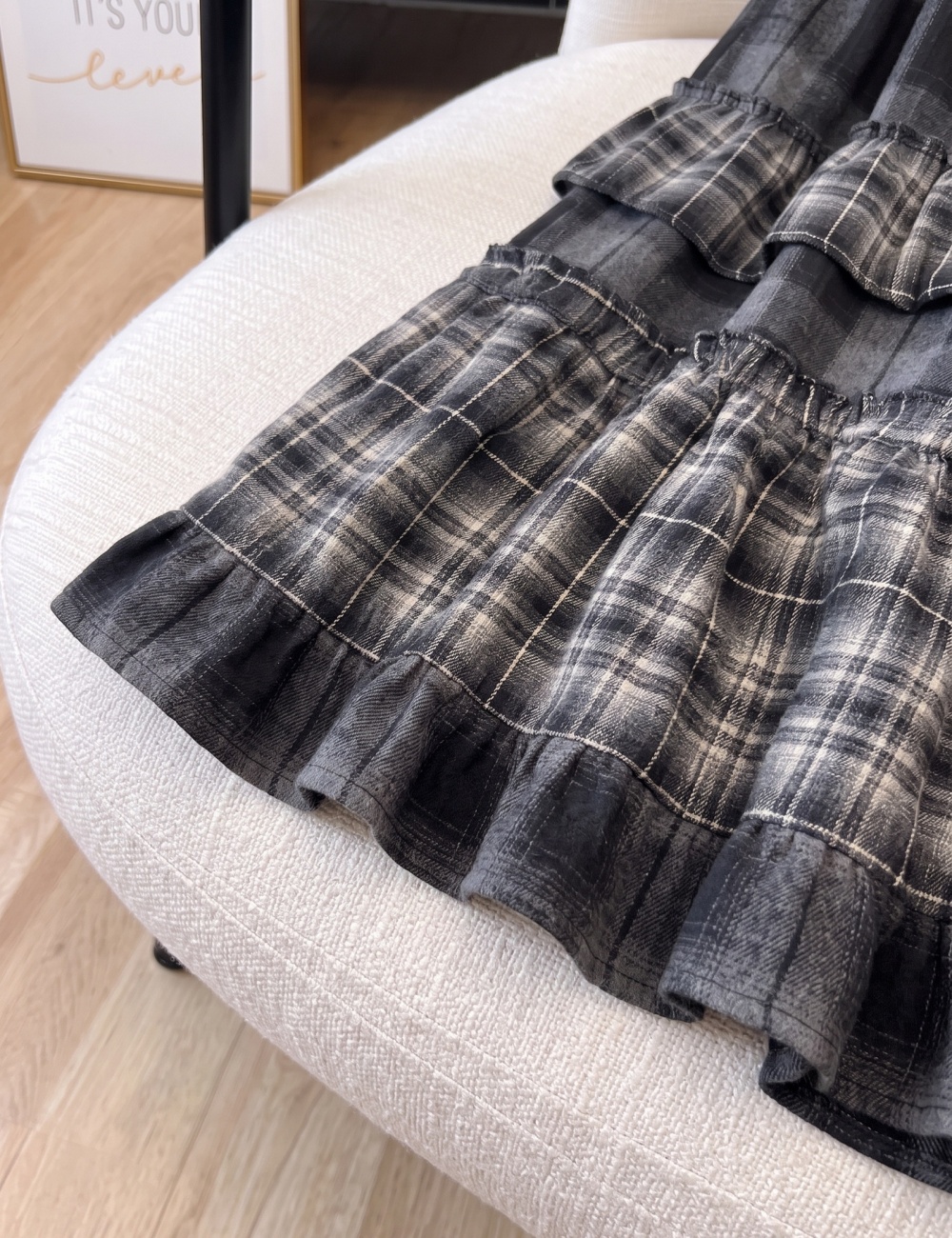 Plaid long cake long skirt black-gray autumn skirt
