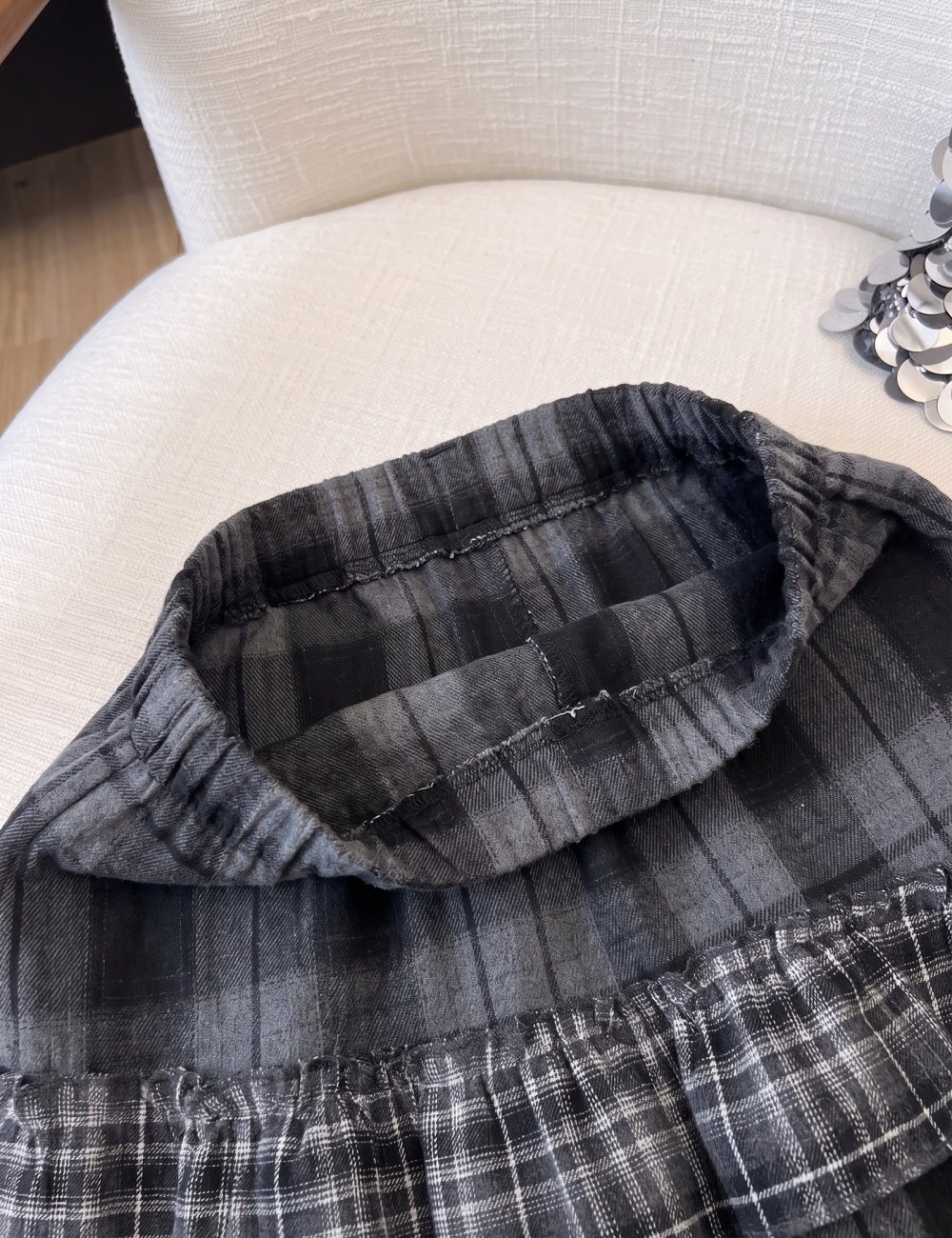 Plaid long cake long skirt black-gray autumn skirt