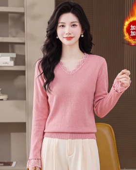Hollow sweater plus velvet bottoming shirt for women