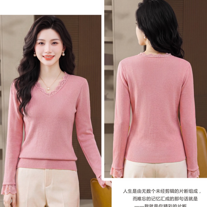 Hollow sweater plus velvet bottoming shirt for women