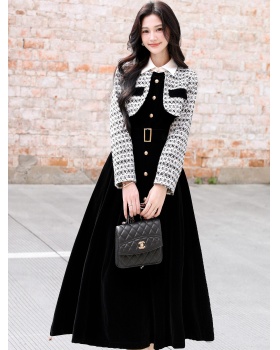 Autumn Pseudo-two long dress chanelstyle dress for women