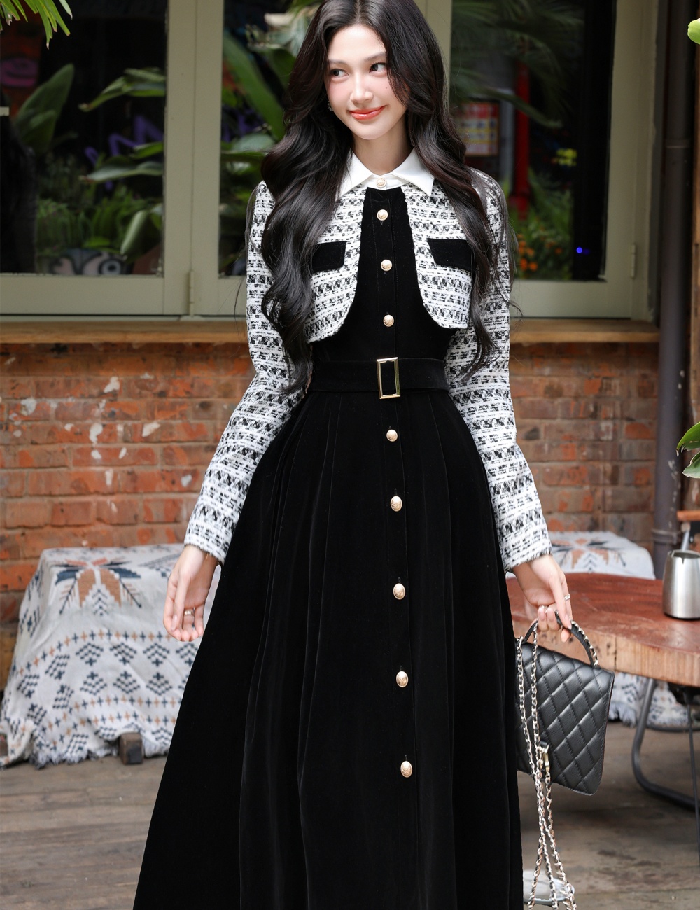Autumn Pseudo-two long dress chanelstyle dress for women