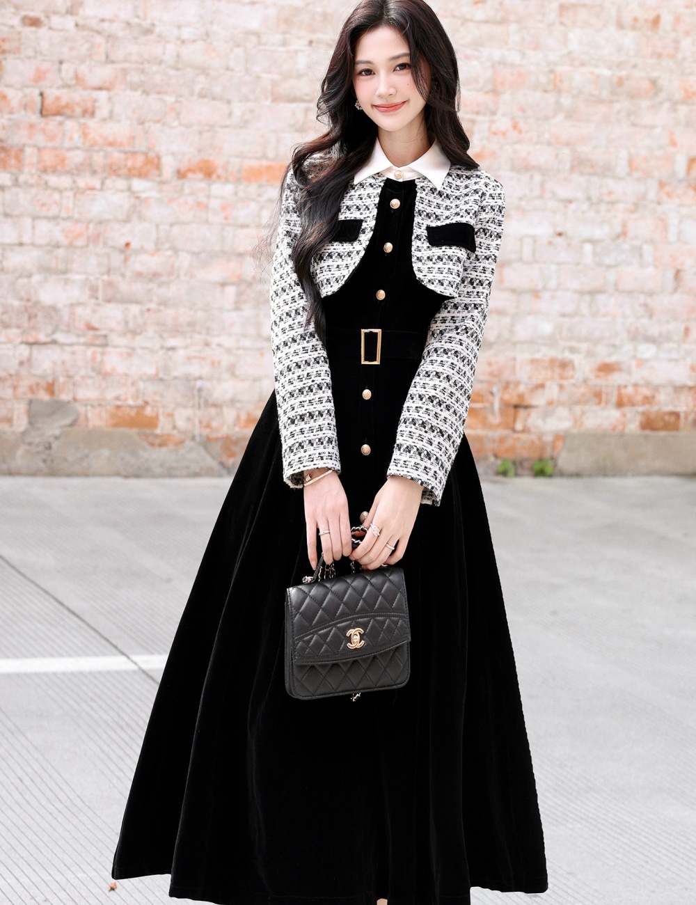 Autumn Pseudo-two long dress chanelstyle dress for women