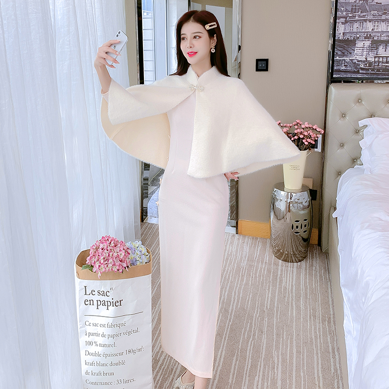 White maiden shawl light cheongsam for women