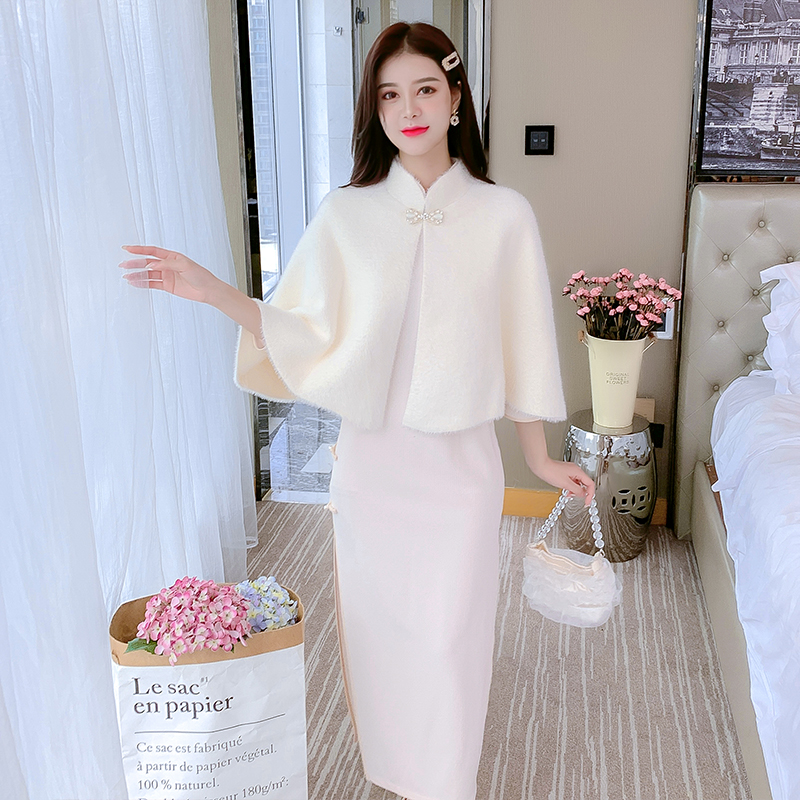 White maiden shawl light cheongsam for women