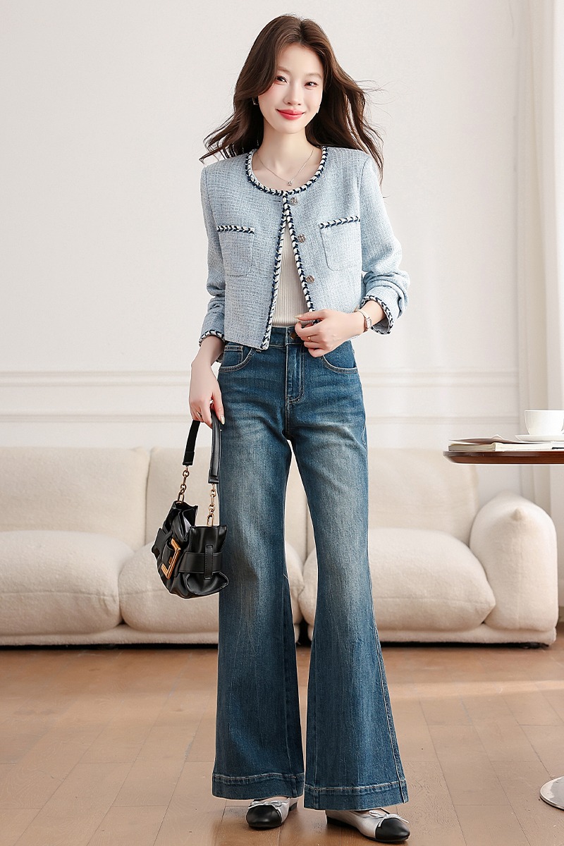 Blue autumn coat France style short tops for women