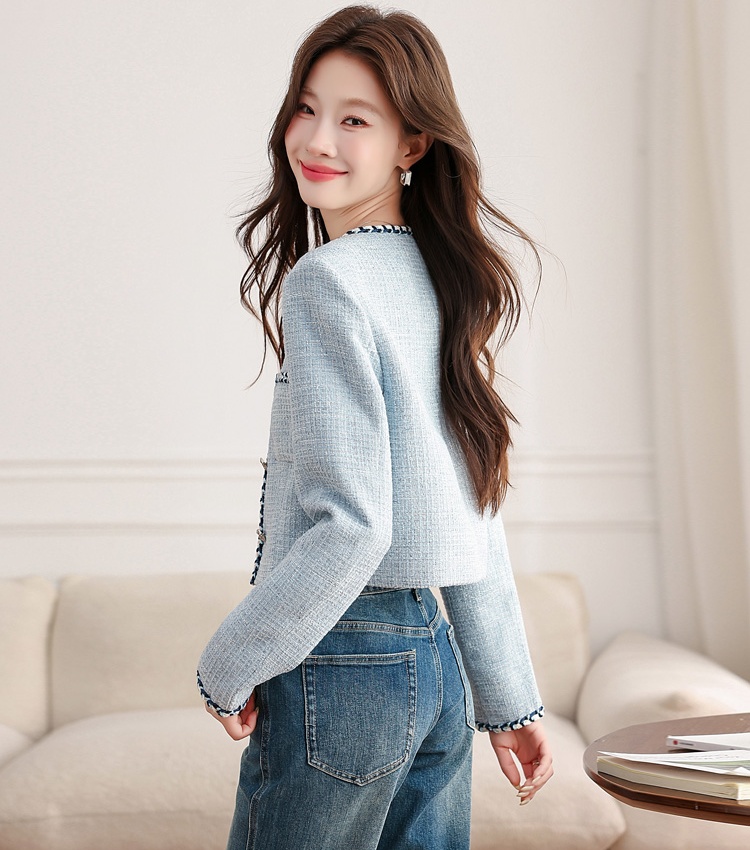 Blue autumn coat France style short tops for women