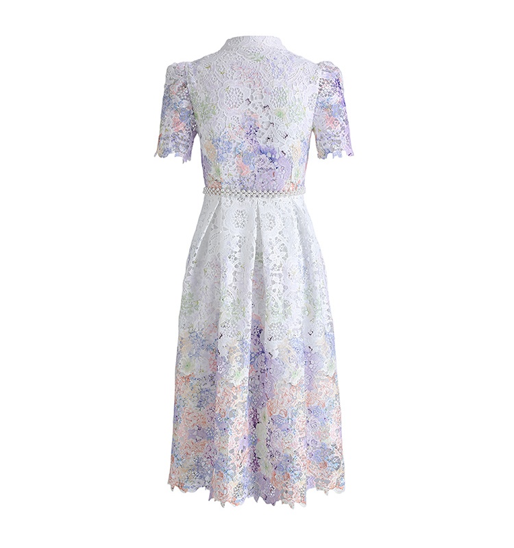 Long slim short sleeve fashion lace hollow dress
