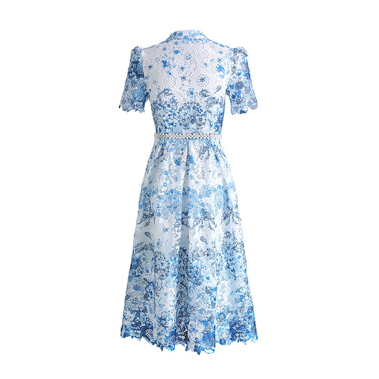 Fashion long hollow short sleeve lace slim dress