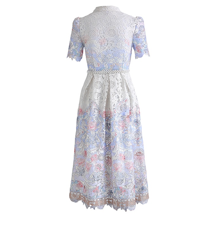 Long short sleeve slim hollow lace fashion dress