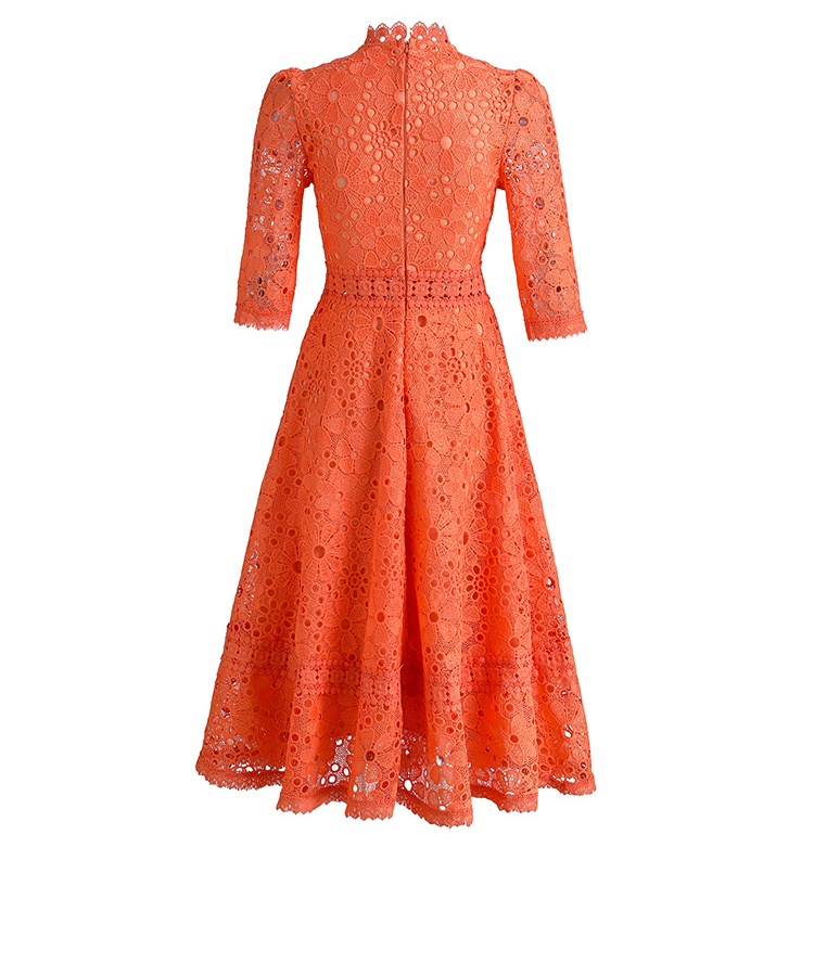 Lace hollow slim long short sleeve dress
