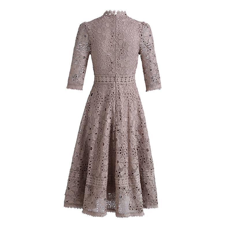 Lace hollow slim short sleeve long dress