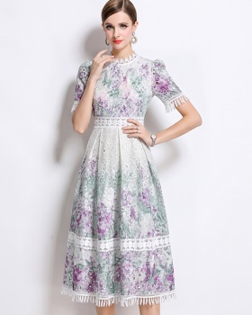 Hollow tassels lace collar long fashion slim dress