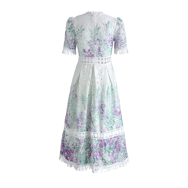 Hollow tassels lace collar long fashion slim dress