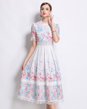 Tassels hollow long slim lace collar lace fashion dress