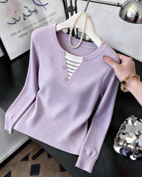 Knitted V-neck tops autumn bottoming shirt for women