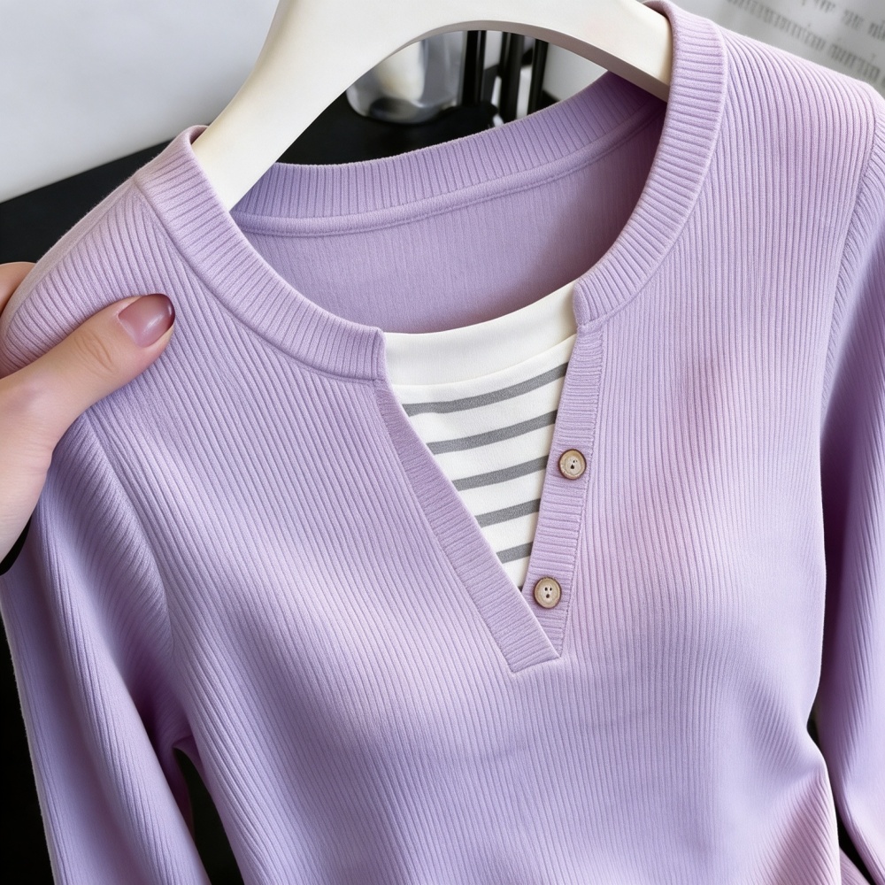 Knitted V-neck tops autumn bottoming shirt for women