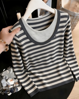 Dark-gray long sleeve sweater stripe tops for women