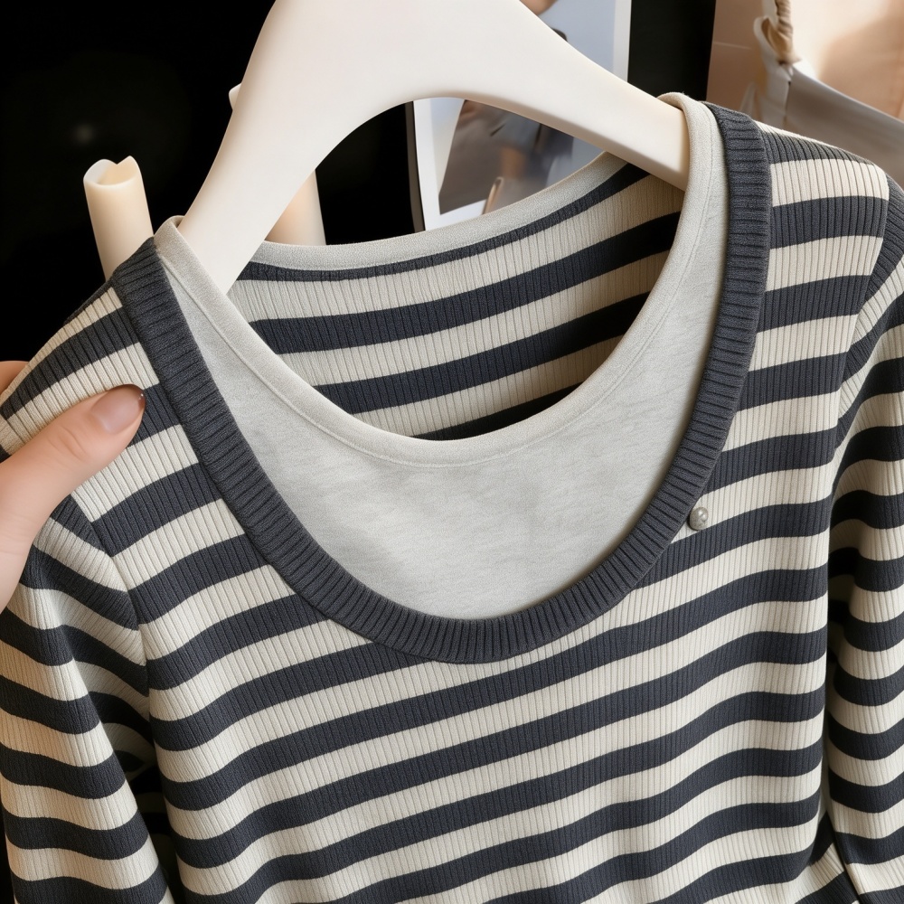 Dark-gray long sleeve sweater stripe tops for women