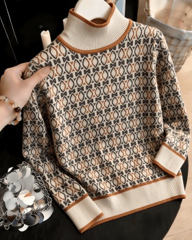 Cashmere loose sweater half high collar shirts