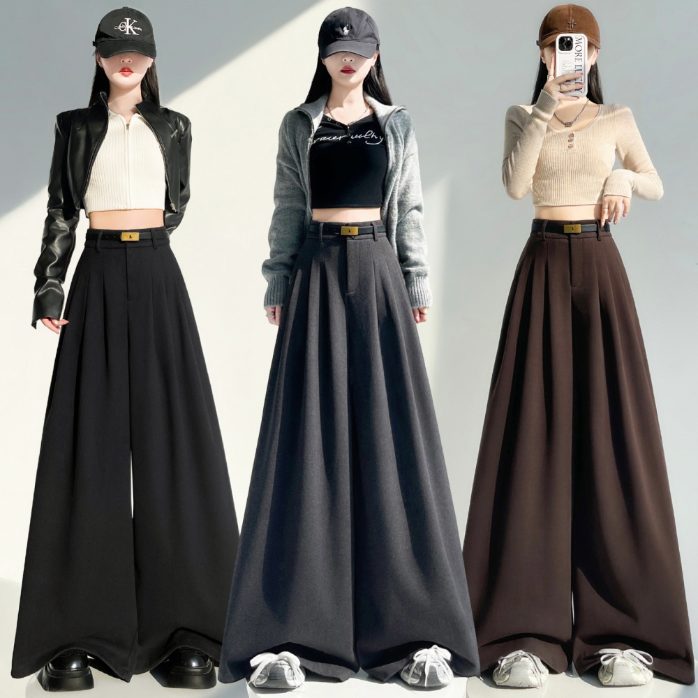 High waist drape trousers woolen mopping pants for women